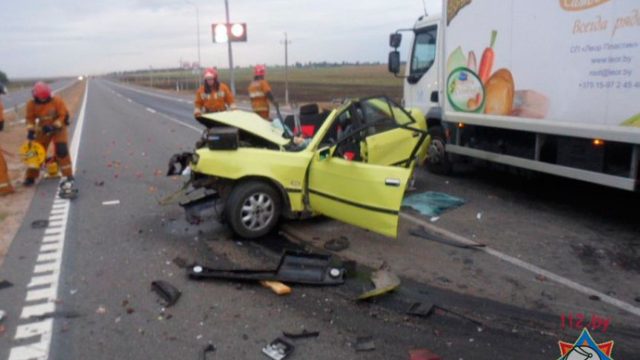 В Жлобинском районе легковой автомобиль врезался в стоящий грузовик: погибла женщина