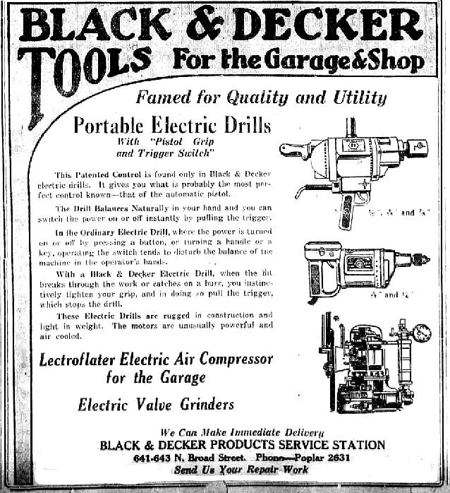 Газетная реклама первых электроинструментов Black & Decker
